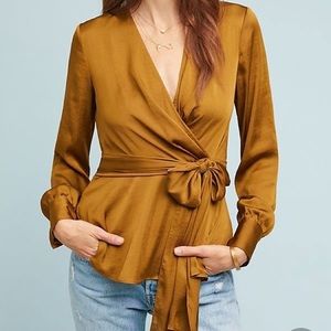Anthropologie Satin Wrap Top